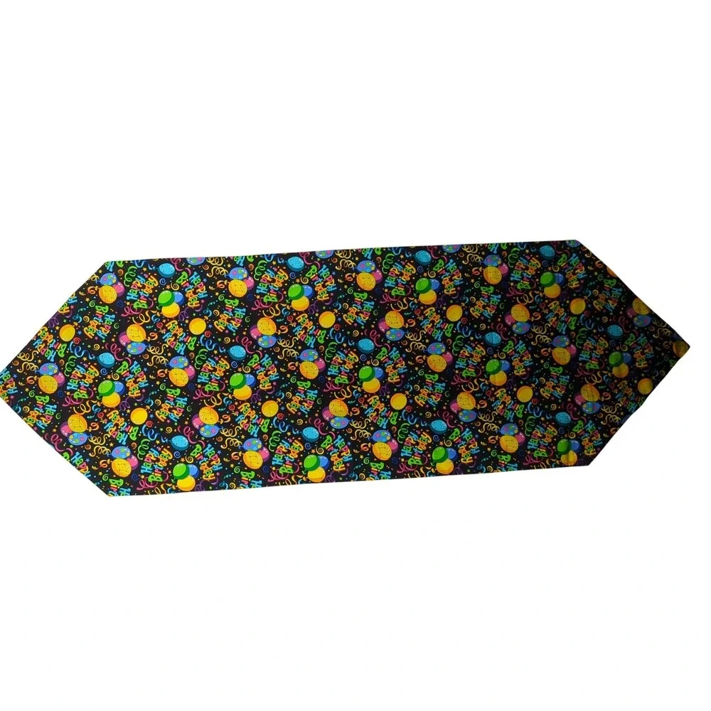 Happy Birthday Table Runner Black Balloon Streamer Print 62x21 Festive Decor